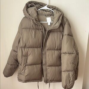 H&M Taupe Hooded Puffer Jacket